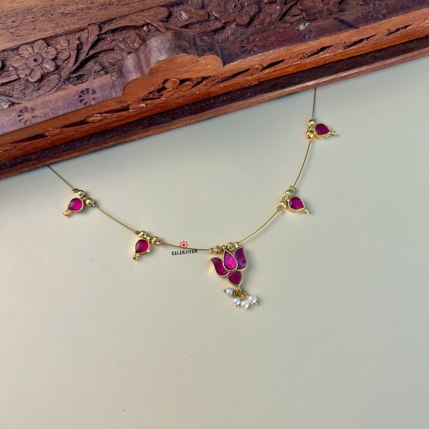 Lotus Neckpiece With Charms - Medium