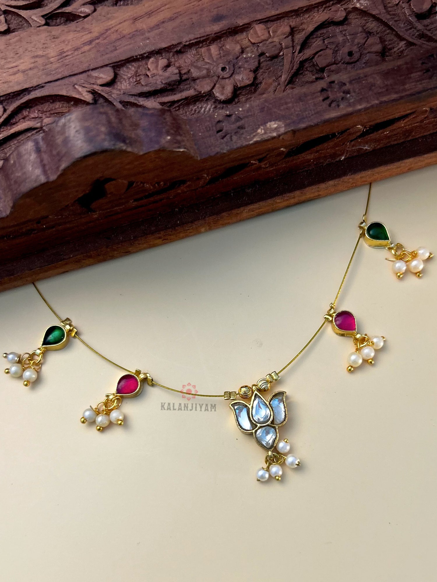 Lotus Jadau Neckpiece with pearls