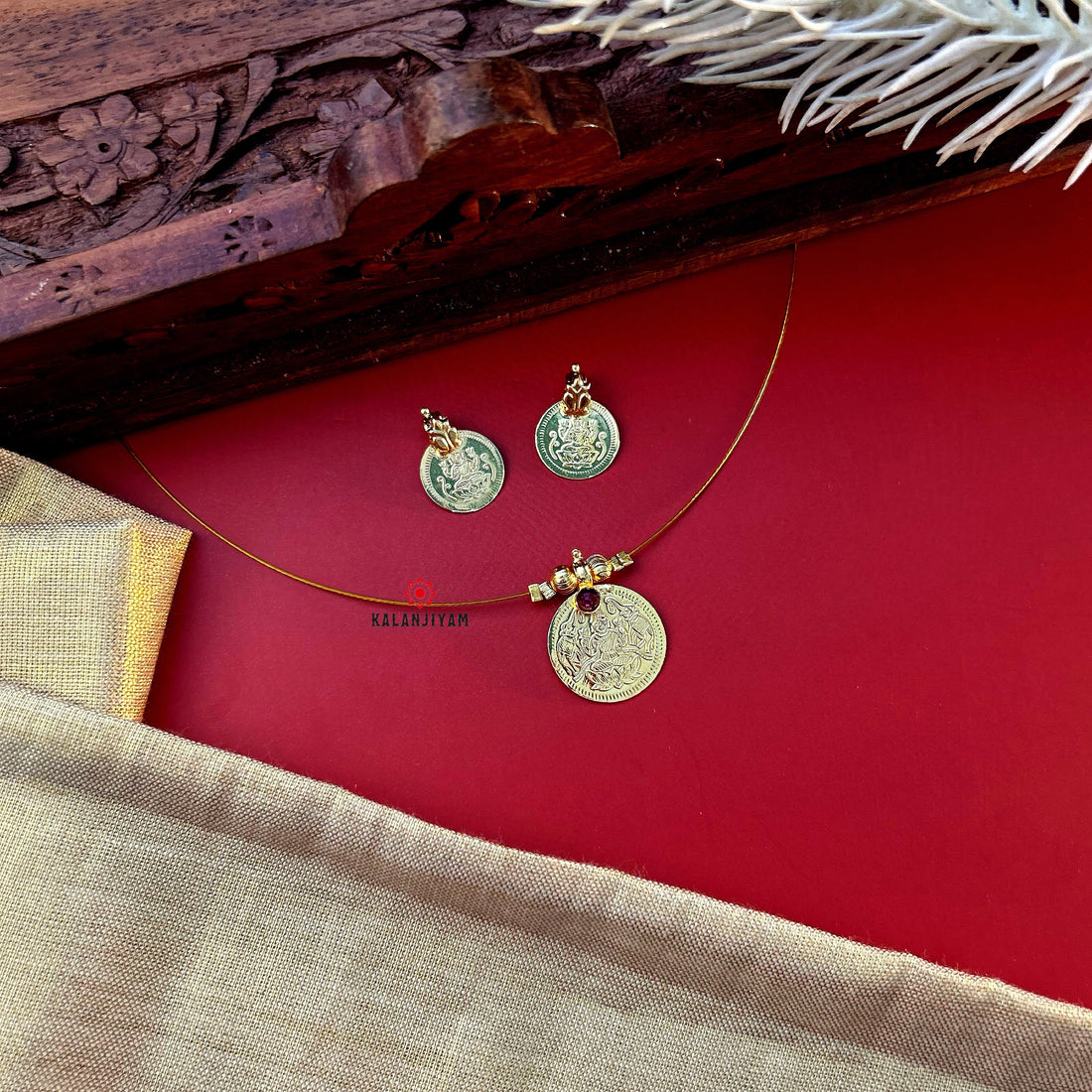 Lakshmi Coin With Pink Stone Set