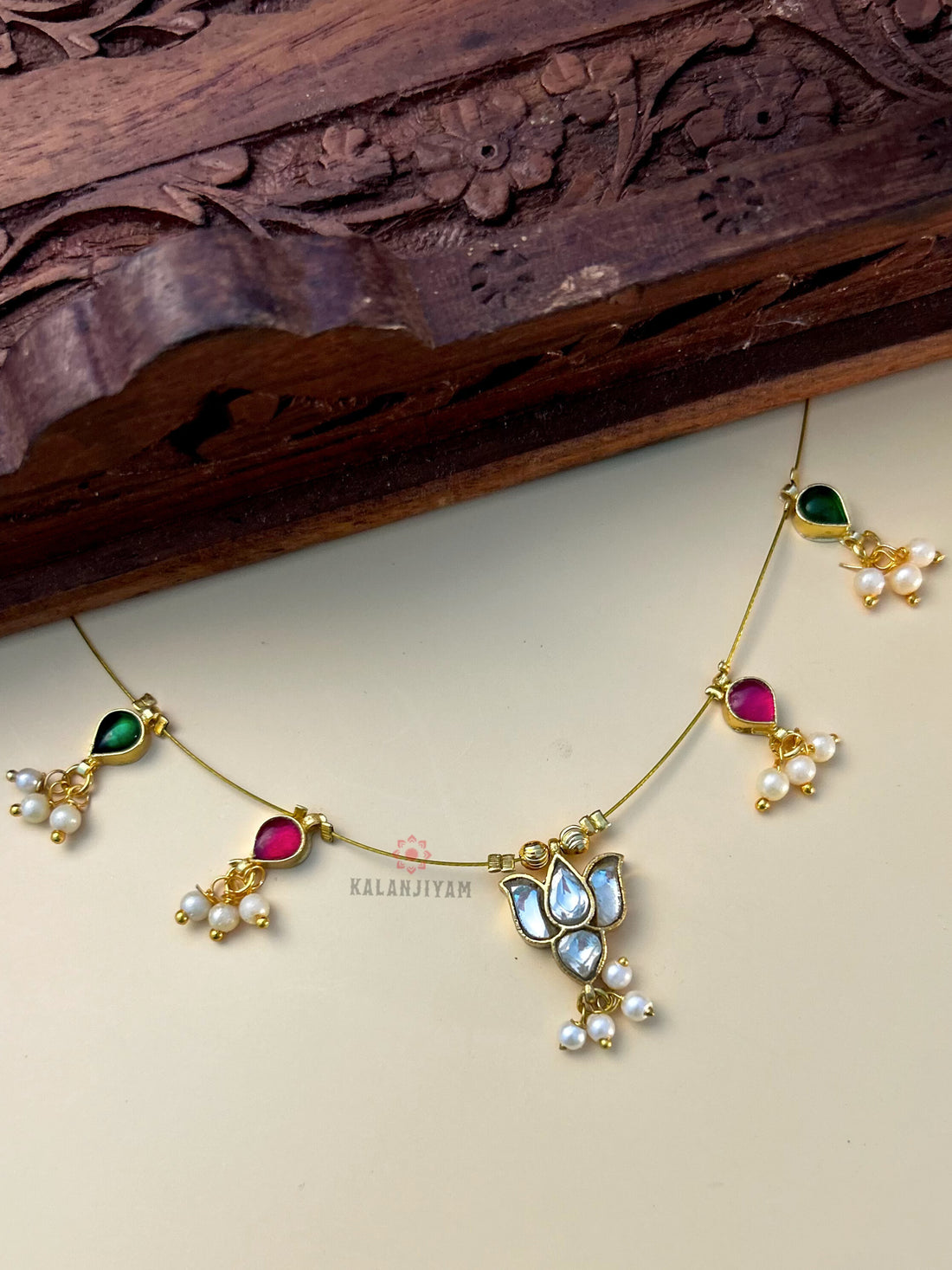 Lotus Jadau Neckpiece with pearls